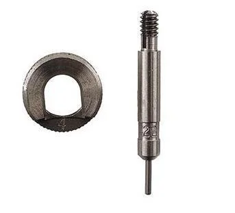 Lee Case Length Gage and Shell Holder .22 Hornet, two metal components shown upright