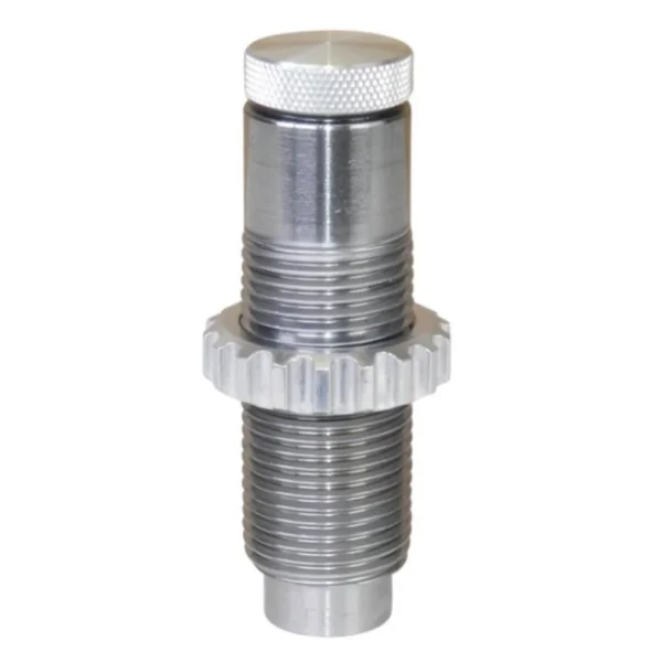 Lee Factory Pistol Crimp Die, silver metal die with threaded body and knurled top