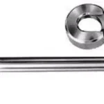 Lee Case Length Gage and Shell Holder, silver gauge pin and round shell holder on white