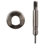 Lee Case Length Gage and Shell Holder, top view of holder beside silver length gage