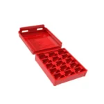 Lee Shell Holder Box red plastic case shown open with empty divided compartments