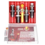 Lee 450 Bushmaster Micrometer Full Length Sizing 4-Die Set, open red case with dies and tools