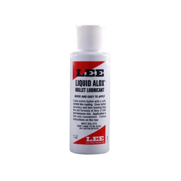 Lee Alox Bullet Lube, white bottle with red and white label, front view