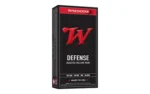 Winchester Ammunition WIN USA 357SIG, black and red Defense ammunition box in front view