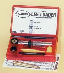 Lee Classic Loader .45 Colt red open case with loading tools and instruction card, top view