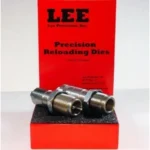 Lee Full-Length 2-Die Set, two silver reloading dies displayed in front of a red Lee box