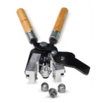 Lee Shotgun Slug Mould, open mould with wooden handles and three loose lead slugs