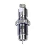 Lee Undersized Carbide Sizing Die, front view of silver threaded die with locking ring