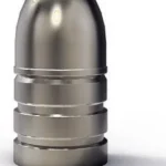 Lee Round Flat Nose Rifle Mould, silver cast projectile in close front view