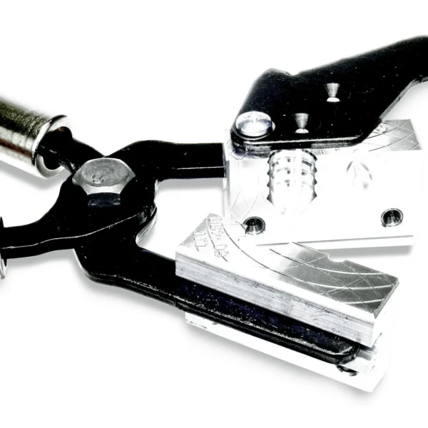 Lee REAL Muzzleloader Mould Combo, open silver double-cavity mould with black handles