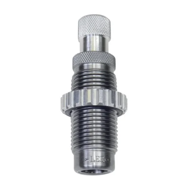 Lee Carbide Factory Crimp Die, silver metal die shown upright with threaded body