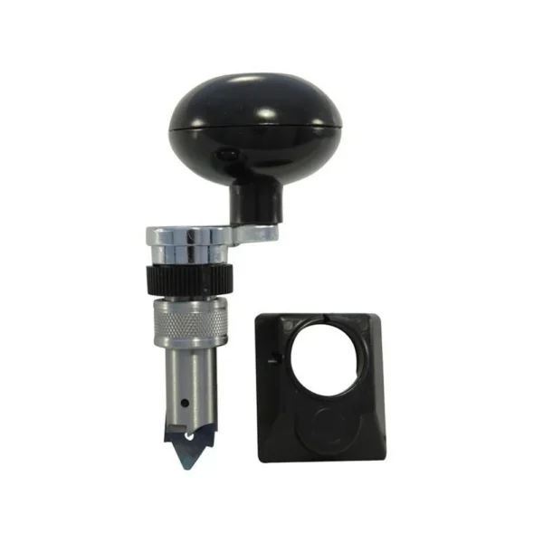 Lee Deluxe Quick Trim Case Trimmer, silver and black tool with ball handle and adapter plate