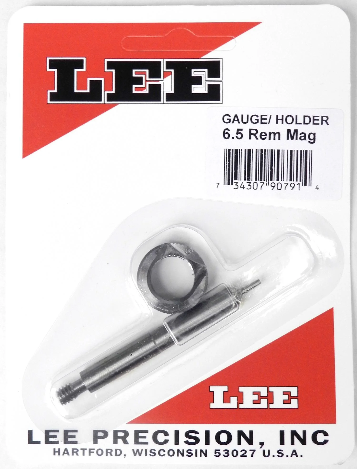 primary-39518 Lee Case Length Gage and Shell Holder .338 LAPUA, metal gauge and holder in blister pack