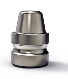 Lee Semi-Wadcutter Pistol Mould, closed silver double-cavity mould without visible handles
