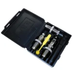 Lee 6.5 Grendel Pacesetter 3-Die Set, open black case with three dies and yellow tool