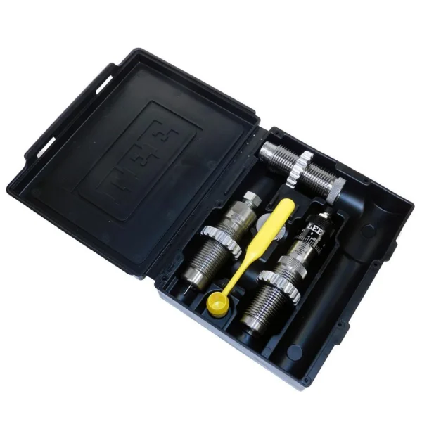 Lee 6.5 Grendel Pacesetter 3-Die Set, open black case with three dies and yellow tool