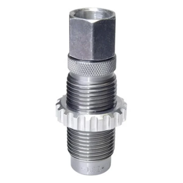 Lee Powder Through Expanding Die, silver threaded die with knurled locking ring