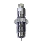 Lee Carbide Sizer Die 9mm Luger, silver and black threaded die in front view