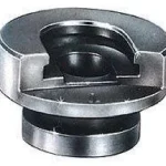 Lee Universal Shell Holder #10, angled top view of silver metal holder with black center