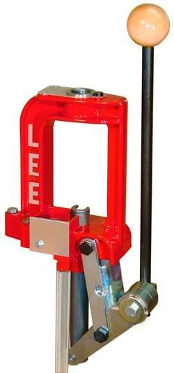 Lee Breech Lock Challenger Single Stage Press, red press with long black handle and wood knob