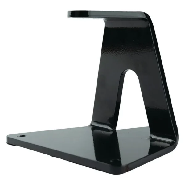 Lee Powder Measure Stand, black angled view with flat base and raised mounting plate