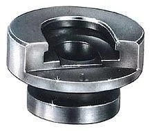 primary-39592 Lee Universal Shell Holder, silver and black top-angled view with slotted circular opening