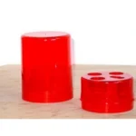 Lee Red 3-Die Round Storage Box open red round box with lid and three die holes