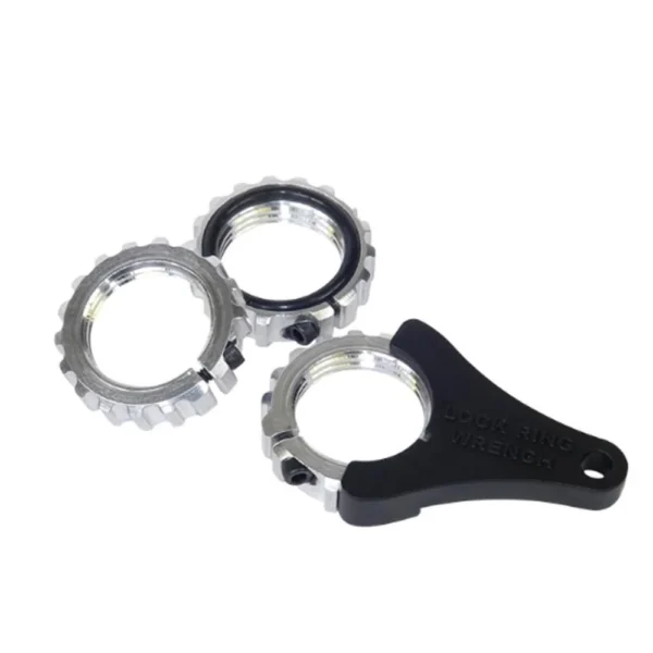 Lee Ultimate Lock Rings, three silver rings with black adjustment wrench