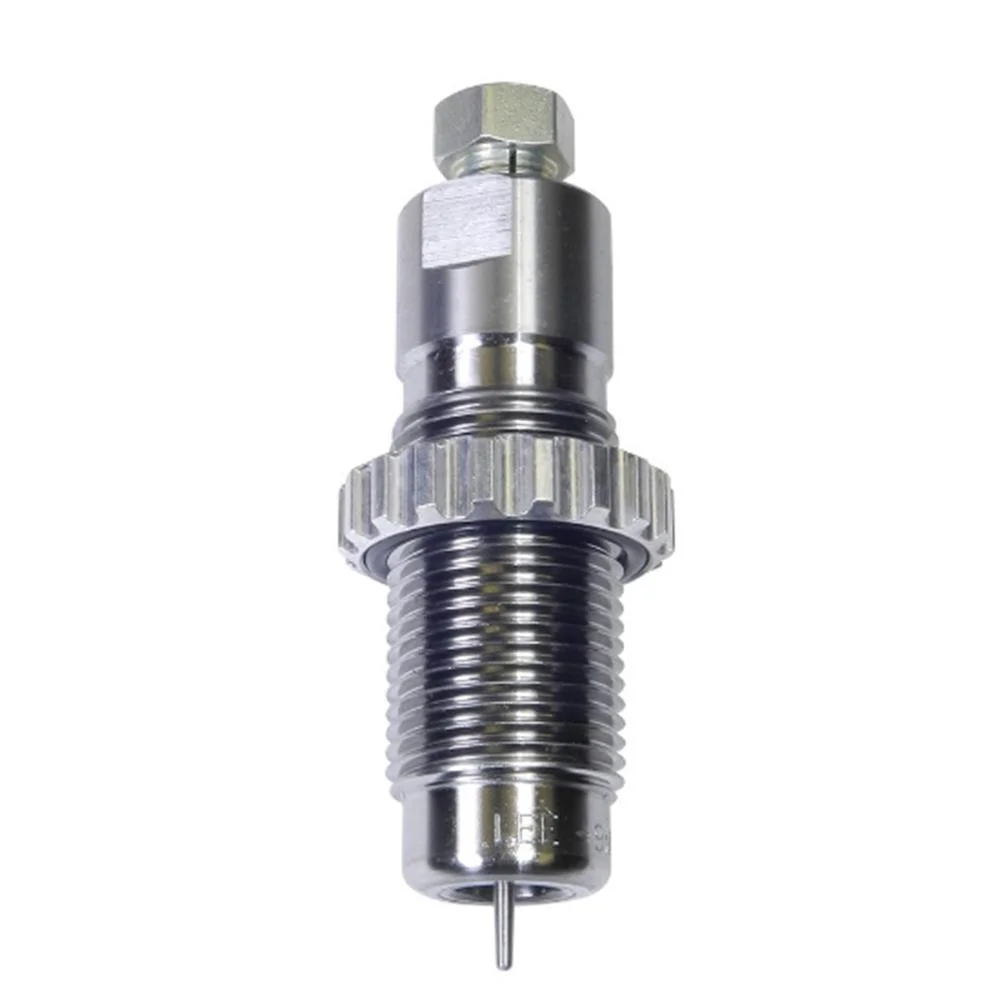 primary-39611 Lee Carbide Sizer Die, polished silver die with threaded body in front view