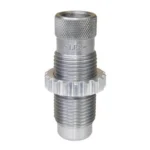 Lee Taper Crimp Die, silver threaded die with knurled top and adjustment ring