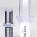 Lee Quick Trim Die .224 Valkyrie, silver die beside clear plastic storage tube