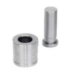 Lee Bullet Sizer & Punch, silver cylindrical sizer and matching punch shown upright