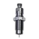 Lee 223 Remington Full Length Sizing Die, silver upright view with threaded body and locking ring