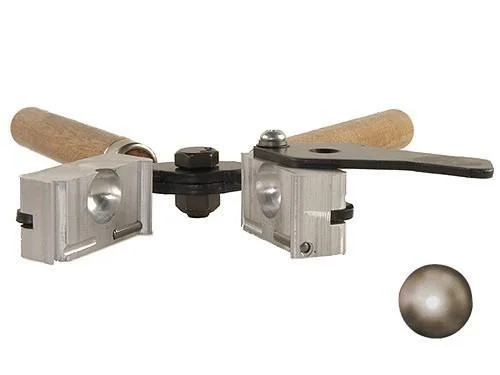 Lee Round Ball Mould, silver double-cavity mould with handles and round ball
