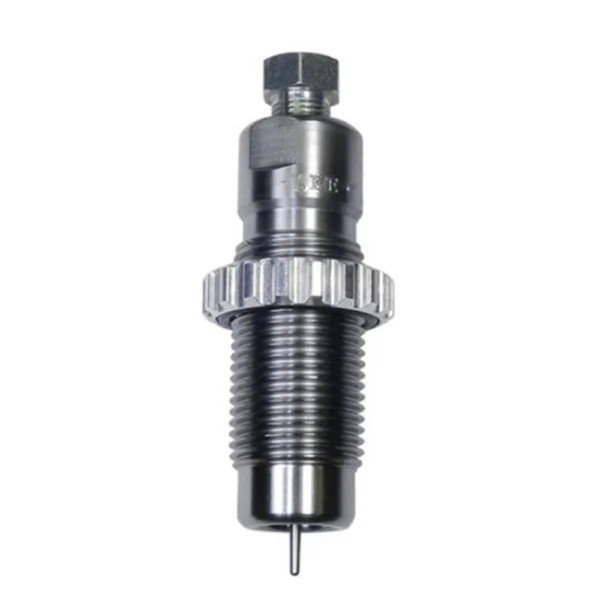 Lee 308 Winchester Full Length Sizing Die, silver front view with threaded body and adjustment knob