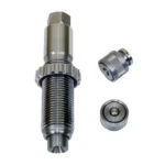 Lee Ram Swage, dark metal threaded die and two round components