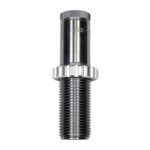 Lee Quick Trim Die upright front view with silver knurled collar and black threaded body