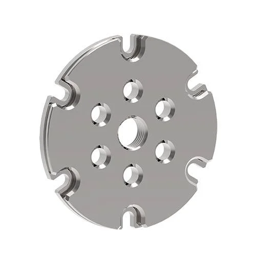 primary-39853 Lee Pro 6000 Six Pack Shell Plate 4S, silver circular shell plate with multiple openings, top view