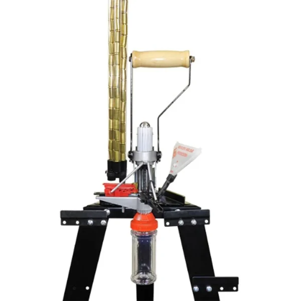 Lee Deluxe APP Automatic Processing Press Kit, front view with tubes, handle and black stand