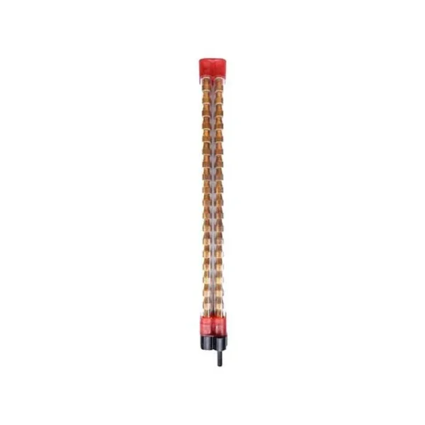 Lee Large Inline Bullet Feed Magazine, clear vertical tube filled with bullets and red end caps