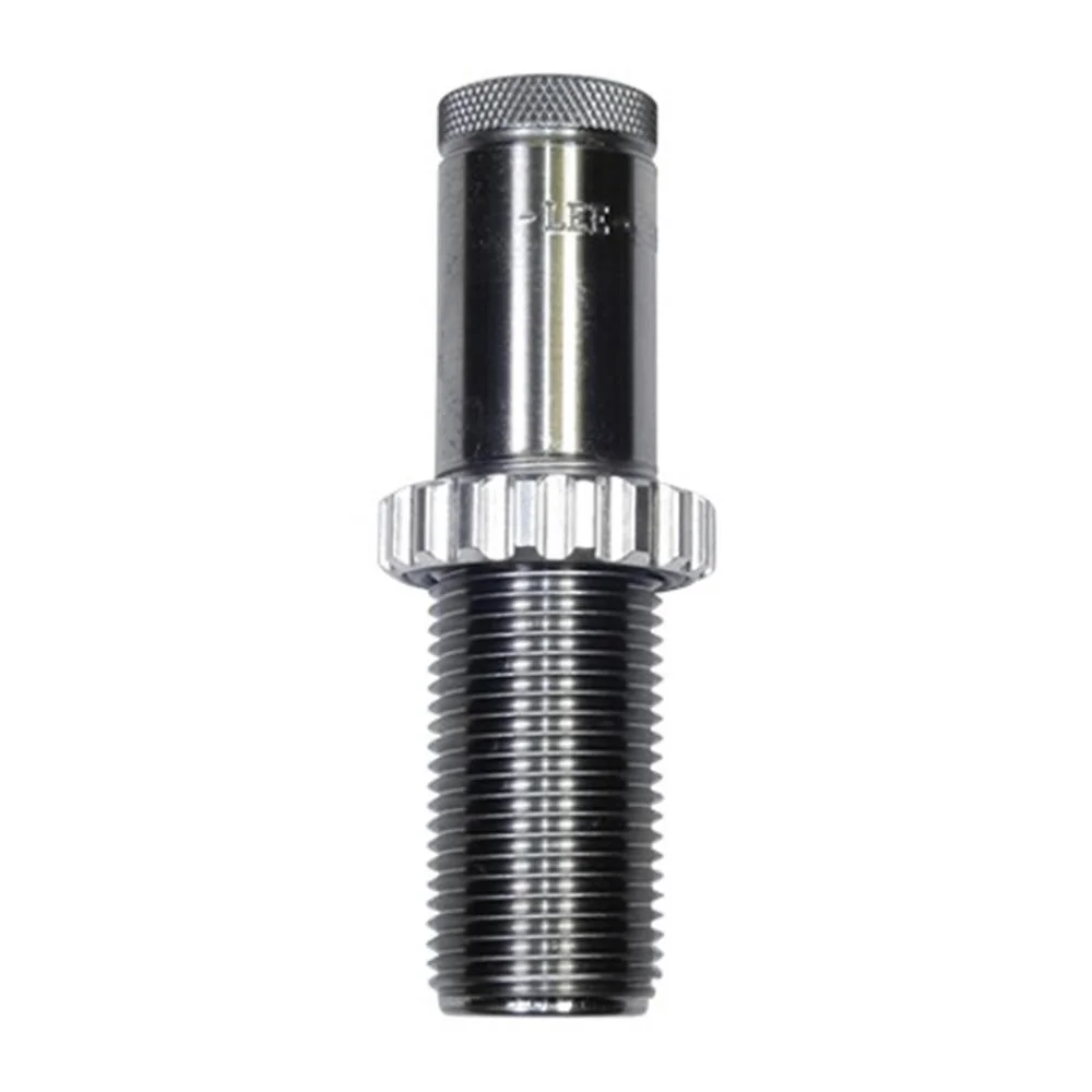 primary-39925 Lee Quick Trim Die silver upright view with knurled top, adjustment ring and threaded shaft