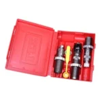 Lee 7mm Backcountry Micrometer Full Length Die Set in open red case with dies and tools