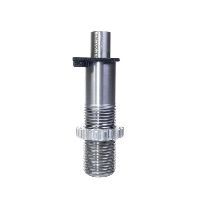 primary-39948 LEE Inline Die Only 44 cal silver metal die, upright front view with threaded body and black pin