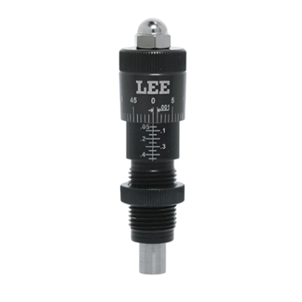 primary-39961 Lee Carbide Factory Crimp Micrometer Seater Adapter, black front view with white scale markings