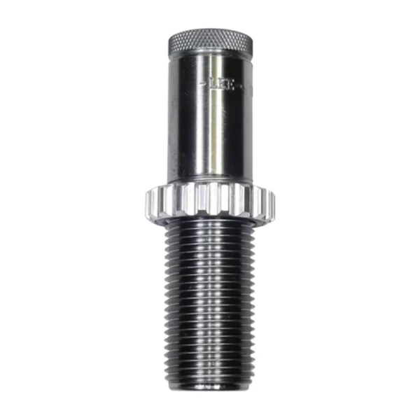 Lee Limited Production Quick Trim Rifle Dies, silver die upright with knurled cap and threaded base