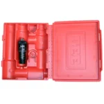 Lee Rifle Micrometer Adjust Screw, black screw in open red storage case, top view