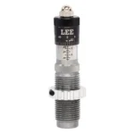 Lee Micrometer Precision Bullet Seater Die, silver and black front view with adjustment markings