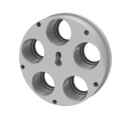 Lee 5-Hole Ultimate Tool Carrier, angled top view of gray circular carrier with five openings