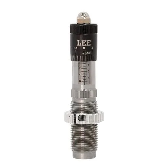 LEE 260 Remington Micrometer Precision Bullet Seater, front view with silver body and black dial