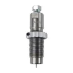 LEE 25 Creedmoor Full Length Sizing Die, upright silver die with threaded body and adjustment nut